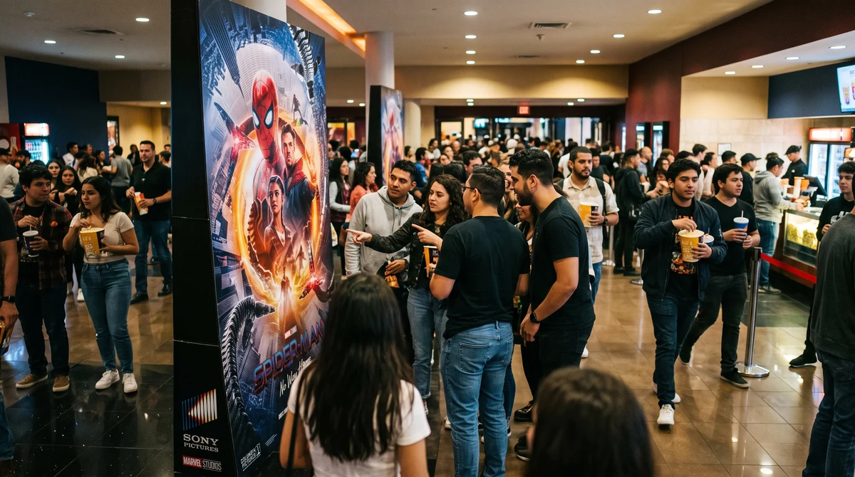 Зрители се събират във фоайето на кино при успеха на „Spider-Man: Brand New Day“