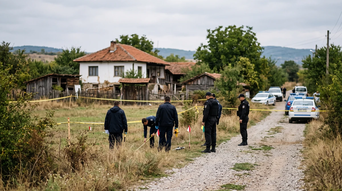 Полицейска лента и разследващи край селскостопански имот в района на Съединение